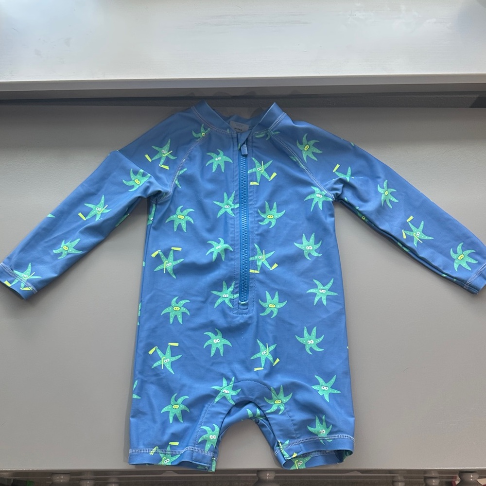 Old Navy Blue Toddler Long-Sleeve Rash Guard with Green Starfish